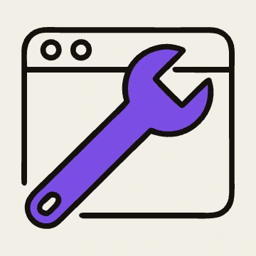 A browser window with a wrench across it.