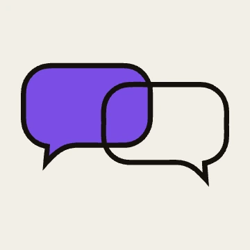 Two speech bubbles, one of them violet.