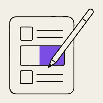 A sheet with wireframe blocks and a pencil.